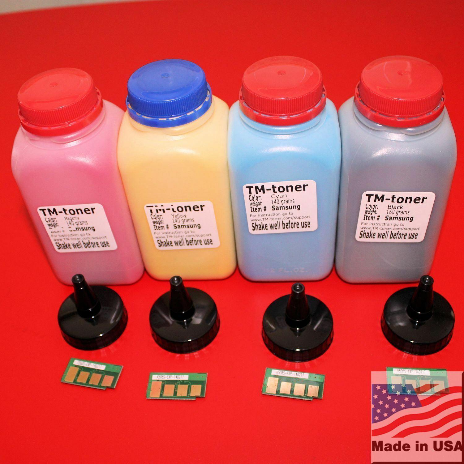 4 color Toner Refill + chips for Samsung CLT-Y508L CLX-6220FX 6250fx CLP-620 670