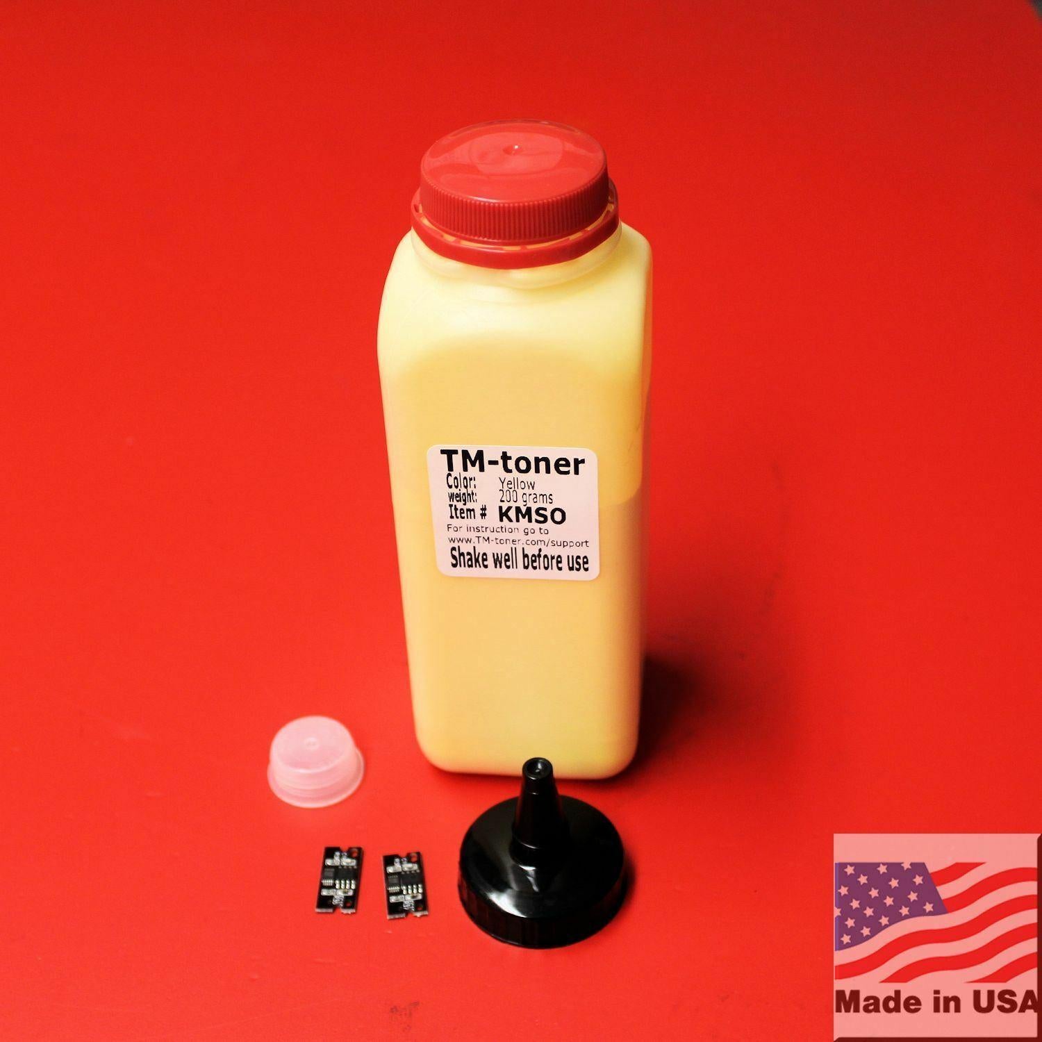 200 grs Yellow Toner refill kit 2 chips plug for Konica Minolta MagiColor 1600EN