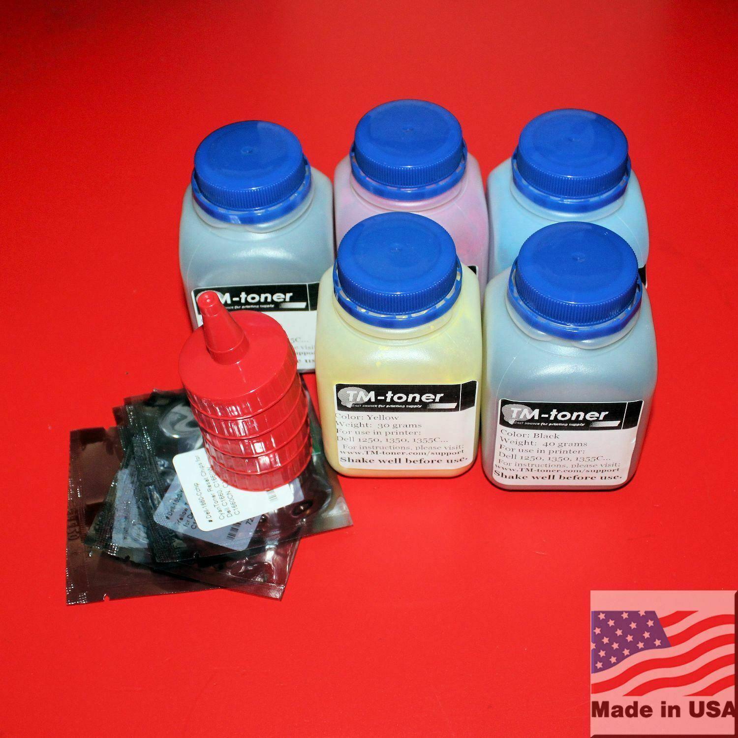 5PK Color Toner Refill Set with chips for Dell C1660 C1660W C1660CNW printer