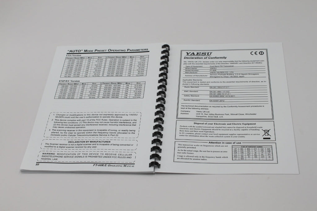 Yaesu FT-60R/E Instruction Operating Manual 84 Pages with Protective Covers