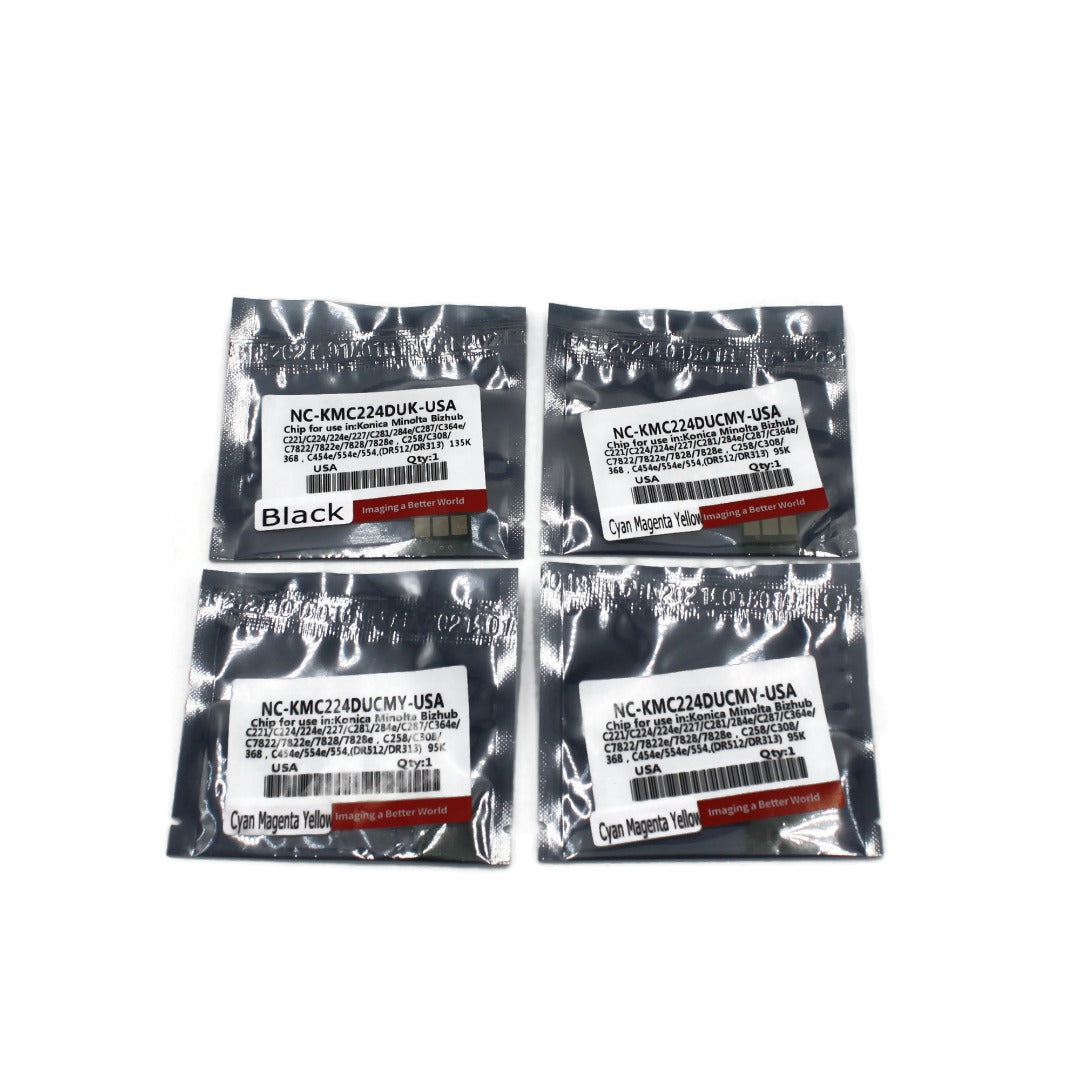 4 Drum Chip (KCMY) for Konica Minolta Bizhub C224 C224E C284 C364 C454 C554 DR-512 DR-313