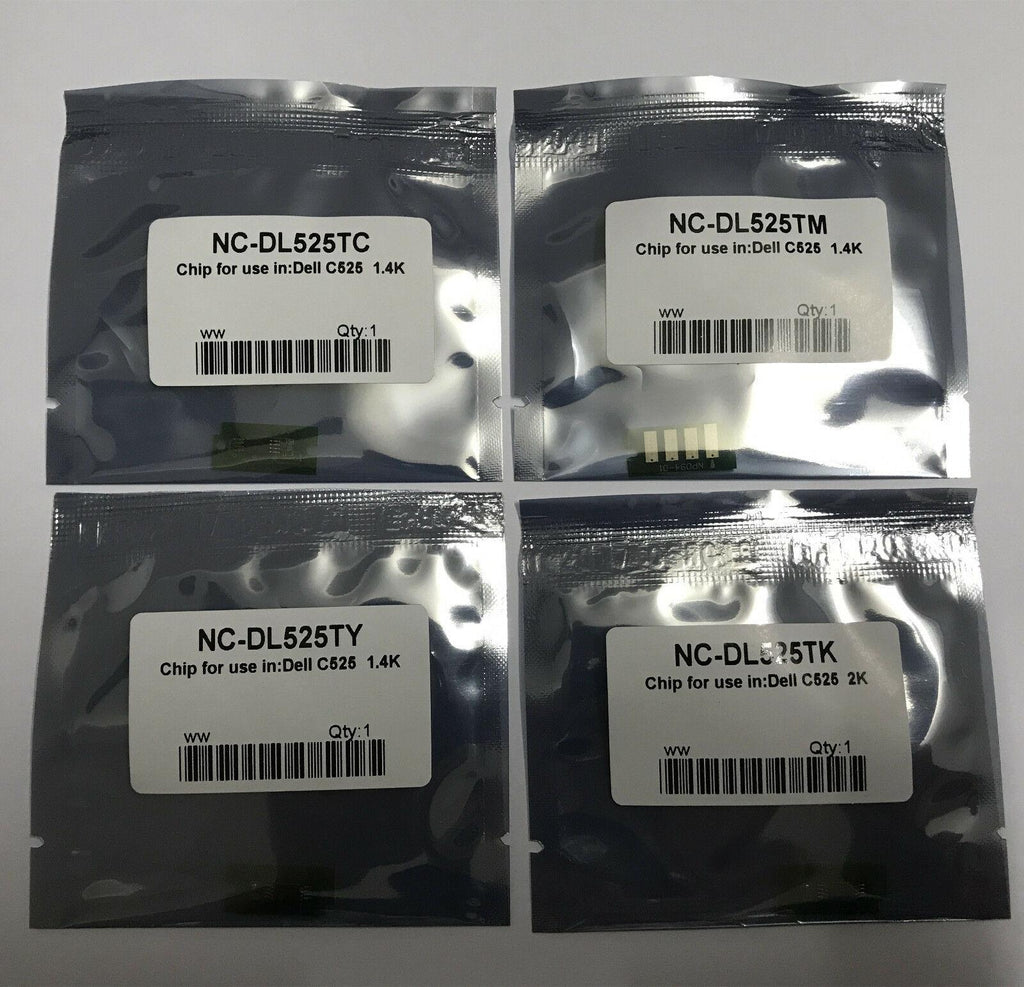 4 x Toner Reset Chips for Dell E525W Color Laser All-in-One Printer Refill