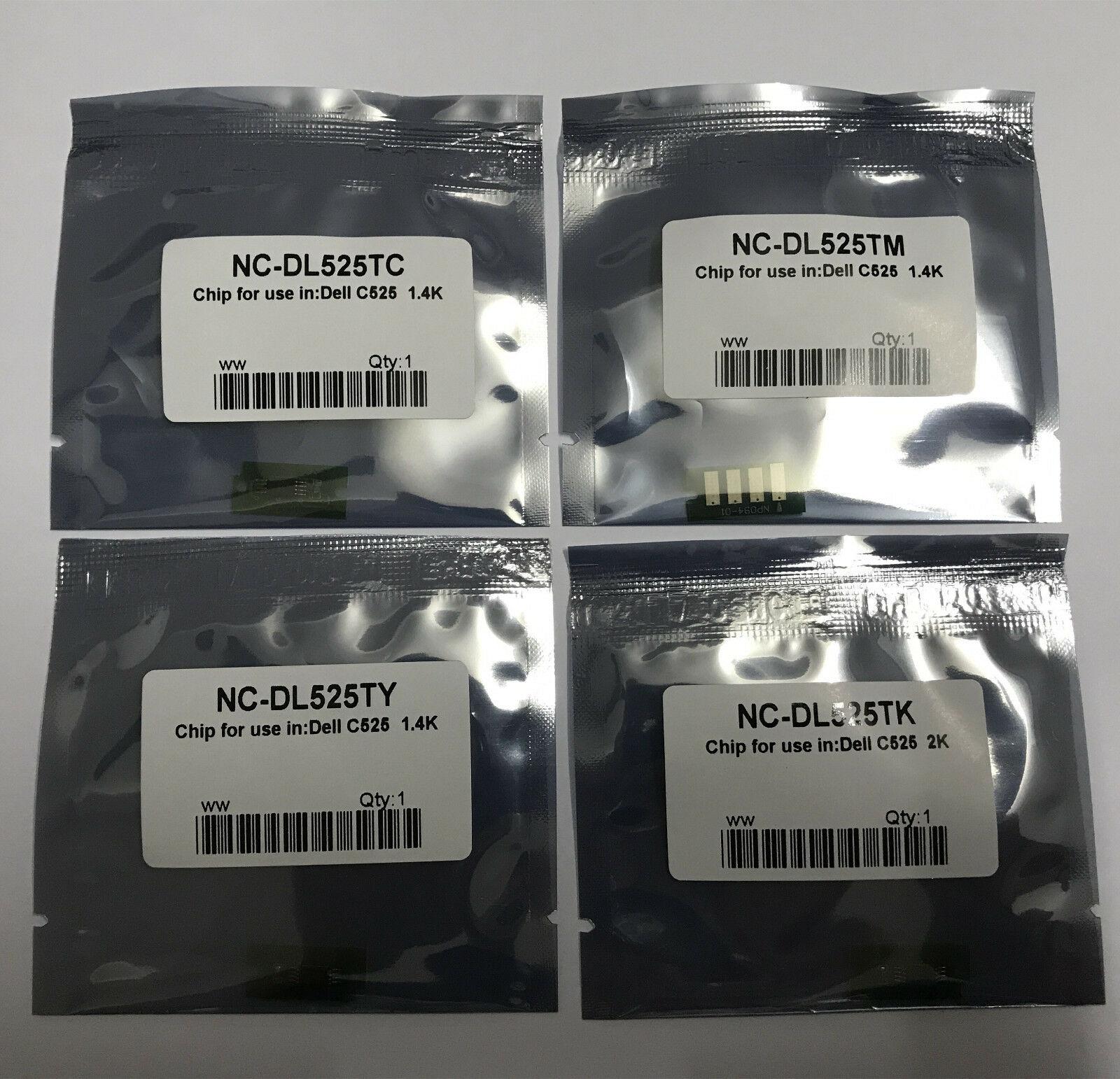4 x Toner Reset Chips for Dell E525W Color Laser All-in-One Printer Refill