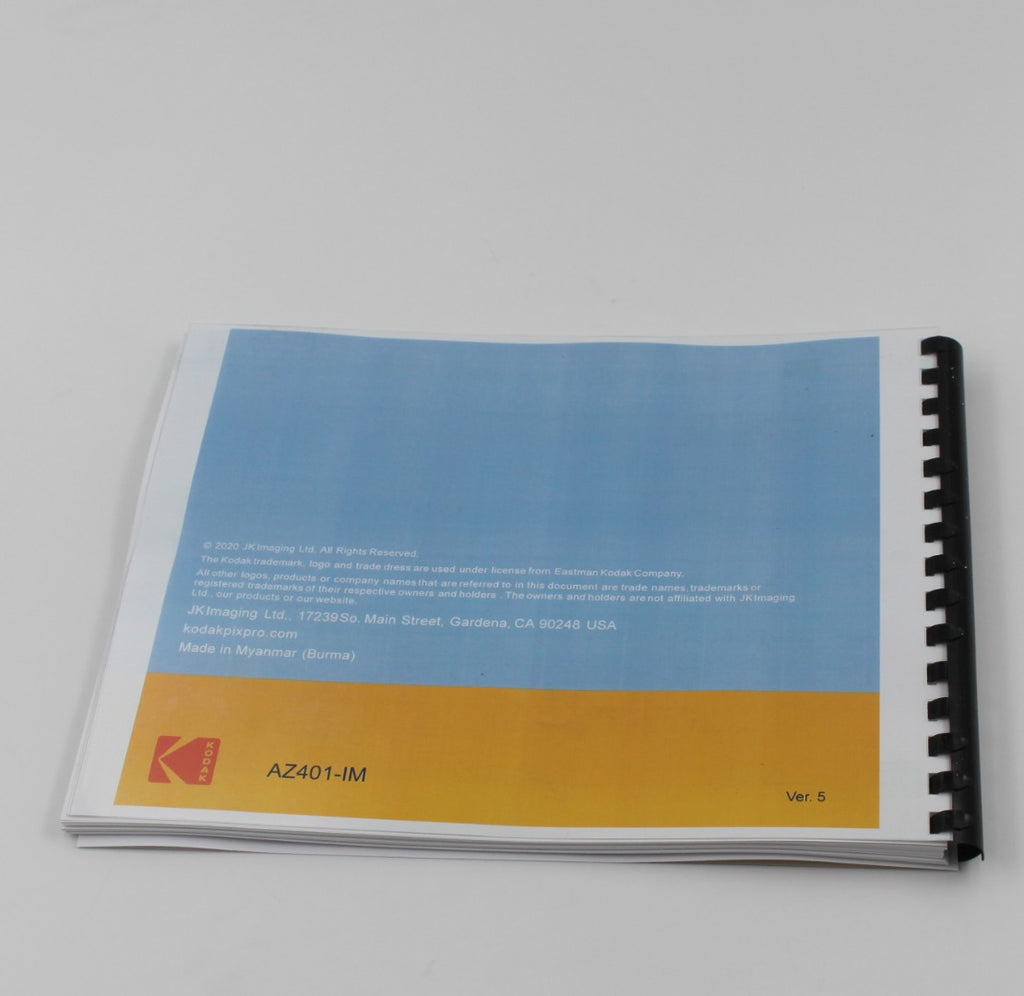 Kodak PixPro AZ401 Camera 105 Page Owners Manual With Clear Covers