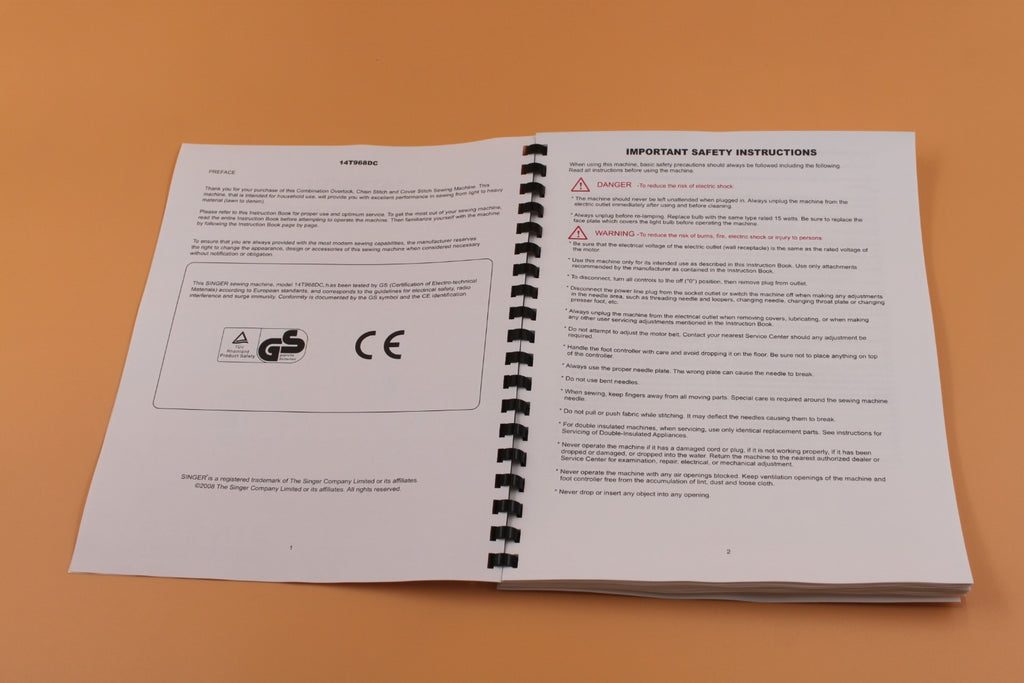 Singer 14T968DC English Only Instruction Manual 74 Pages With Clear Covers