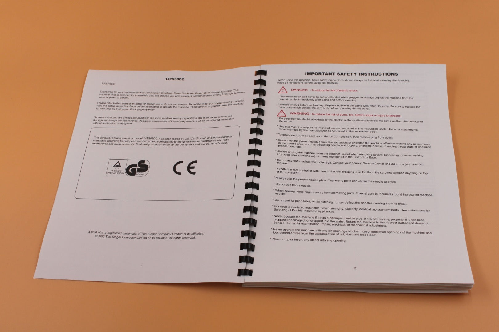 Singer 14T968DC English Only Instruction Manual 74 Pages With Clear Covers