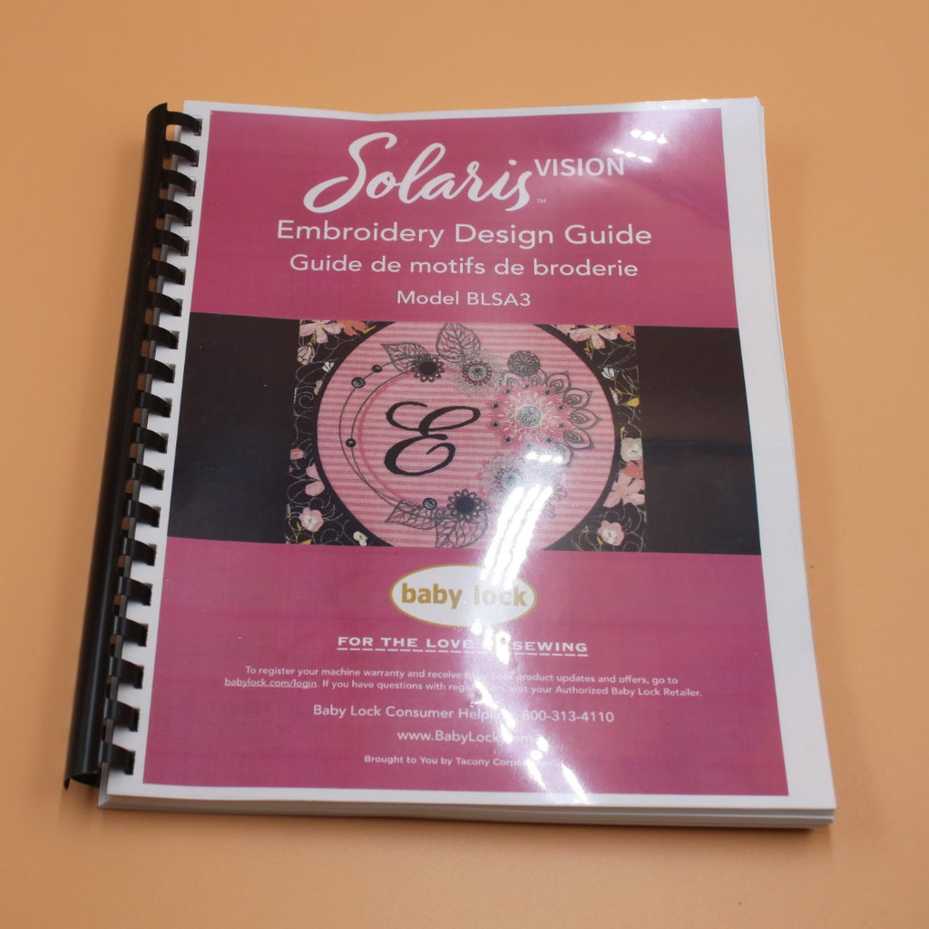 Baby Lock Solaris Vision BLSA3 Embroidery Design Guide & Protective Covers