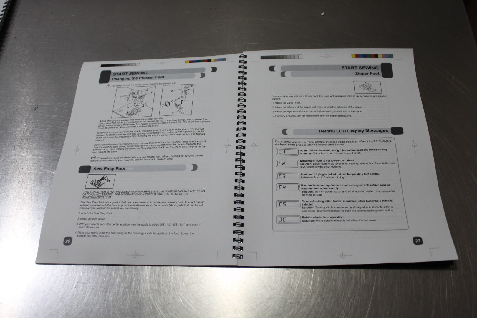 Owners Manual for Singer 5560 Sewing Machine 34 Pages With Clear Covers