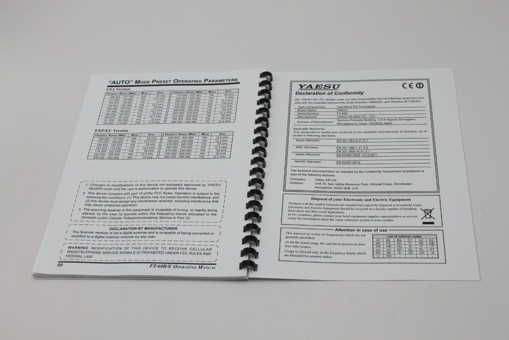 Yaesu FT-60R/E Instruction Operating Manual 84 Pages with Protective Covers